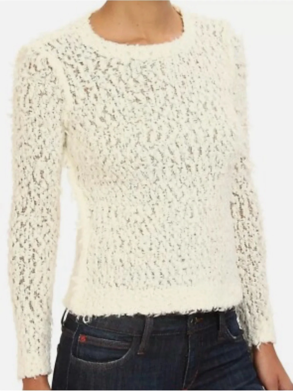 FREE PEOPLE M fuzzy funky white winter wool blend sweater